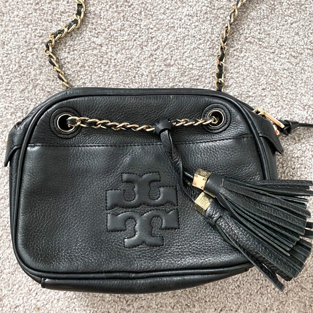 Tory Burch Black Pebble Leather Crossbody Bag